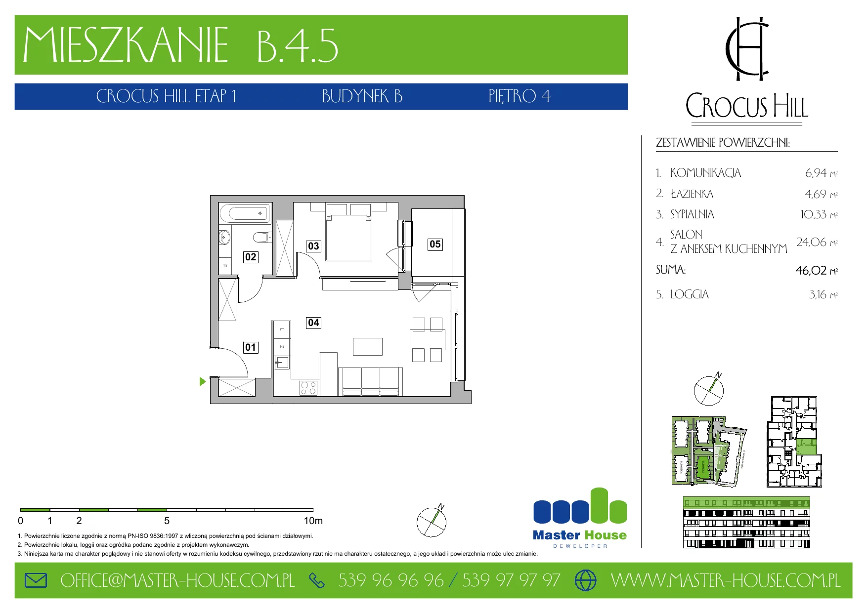 Mieszkanie 46,02 m², piętro 4, oferta nr B.4.5, Crocus Hill, Szczecin, Śródmieście, ul. Jerzego Janosika 2, 2A, 3, 3A